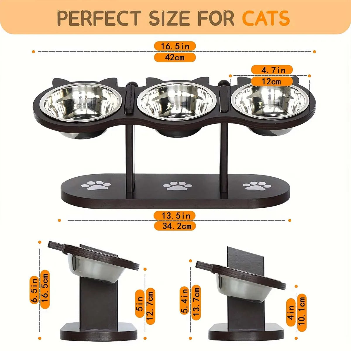 Elevated Cat Food Bowl Set – Raised Stand with 3 Stainless Steel Dishes