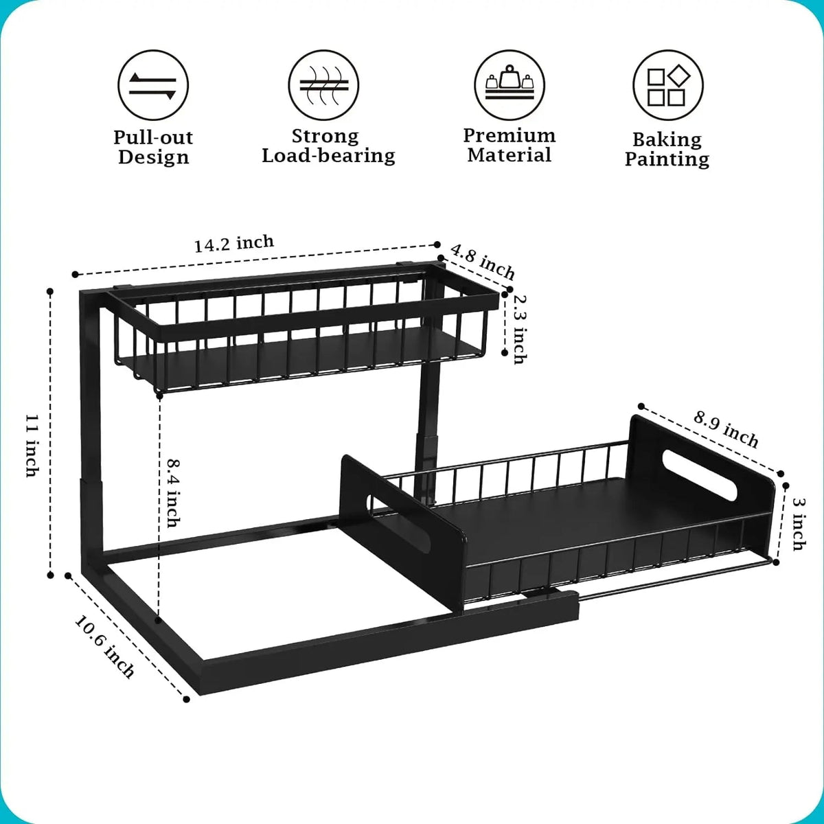 Pull-Out Under Sink Organizer – 2-Tier Sliding Shelf