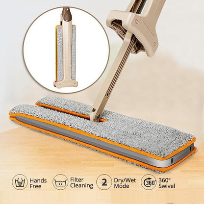 Self-Wringing Flat Mop and Broom Set – 360° Microfiber Floor Mop