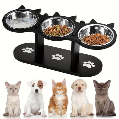Elevated Cat Food Bowl Set – Raised Stand with 3 Stainless Steel Dishes