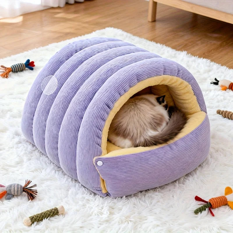 Enclosed Cat Cave Bed – Warm Fleece Hideaway for Indoor Cats