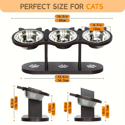 Elevated Cat Food Bowl Set – Raised Stand with 3 Stainless Steel Dishes