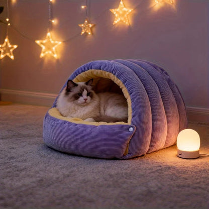 Enclosed Cat Cave Bed – Warm Fleece Hideaway for Indoor Cats