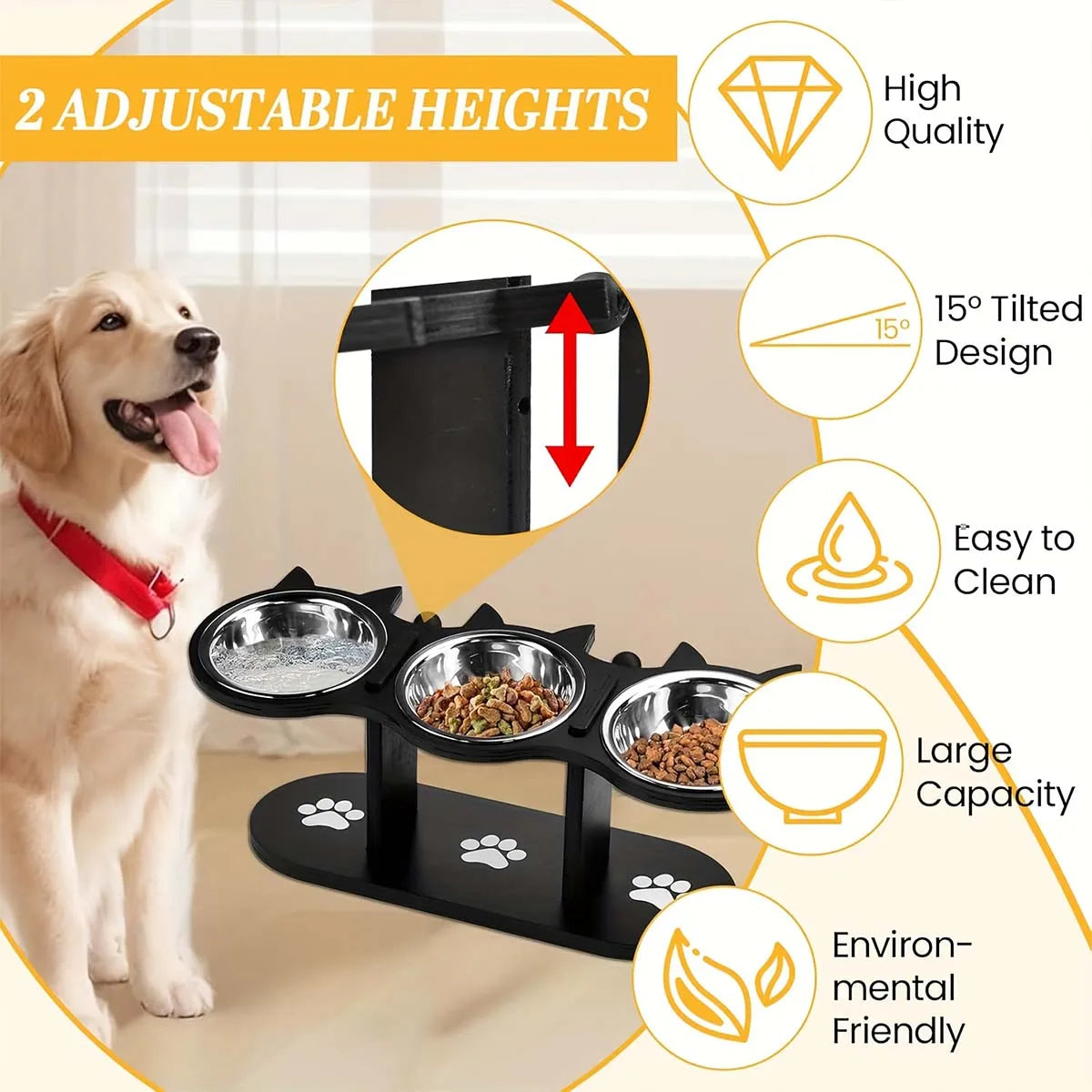 Elevated Cat Food Bowl Set – Raised Stand with 3 Stainless Steel Dishes