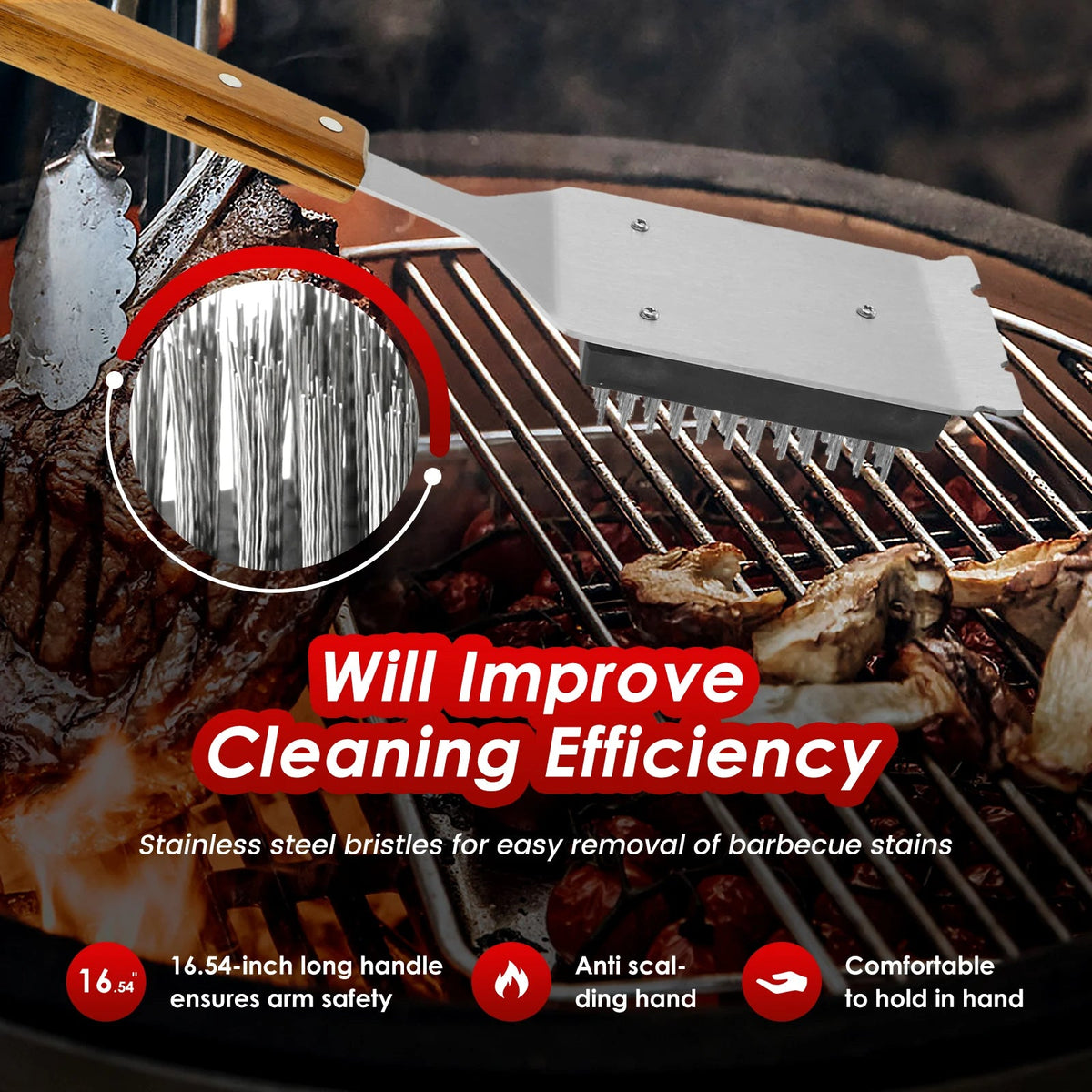 Long Handle Grill Brush with Scraper – BBQ Grate Cleaner