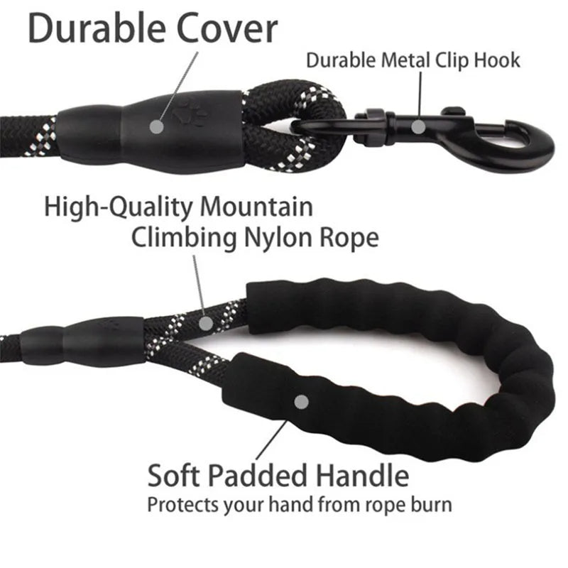 Padded Handle Dog Leash – Reflective Lead for Night Walks