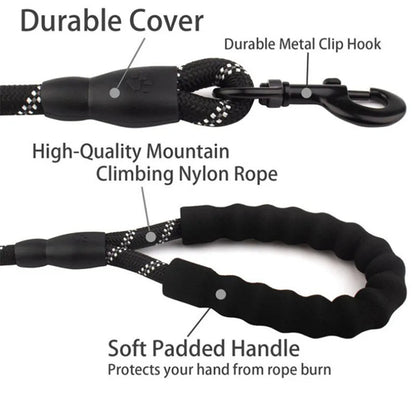 Padded Handle Dog Leash – Reflective Lead for Night Walks