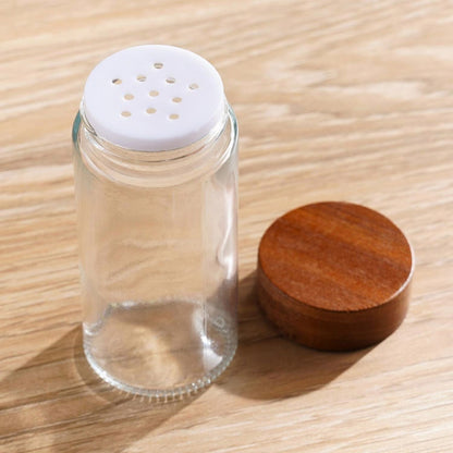 Spice Jar Set with Angled Wooden Stand – 6 Pieces