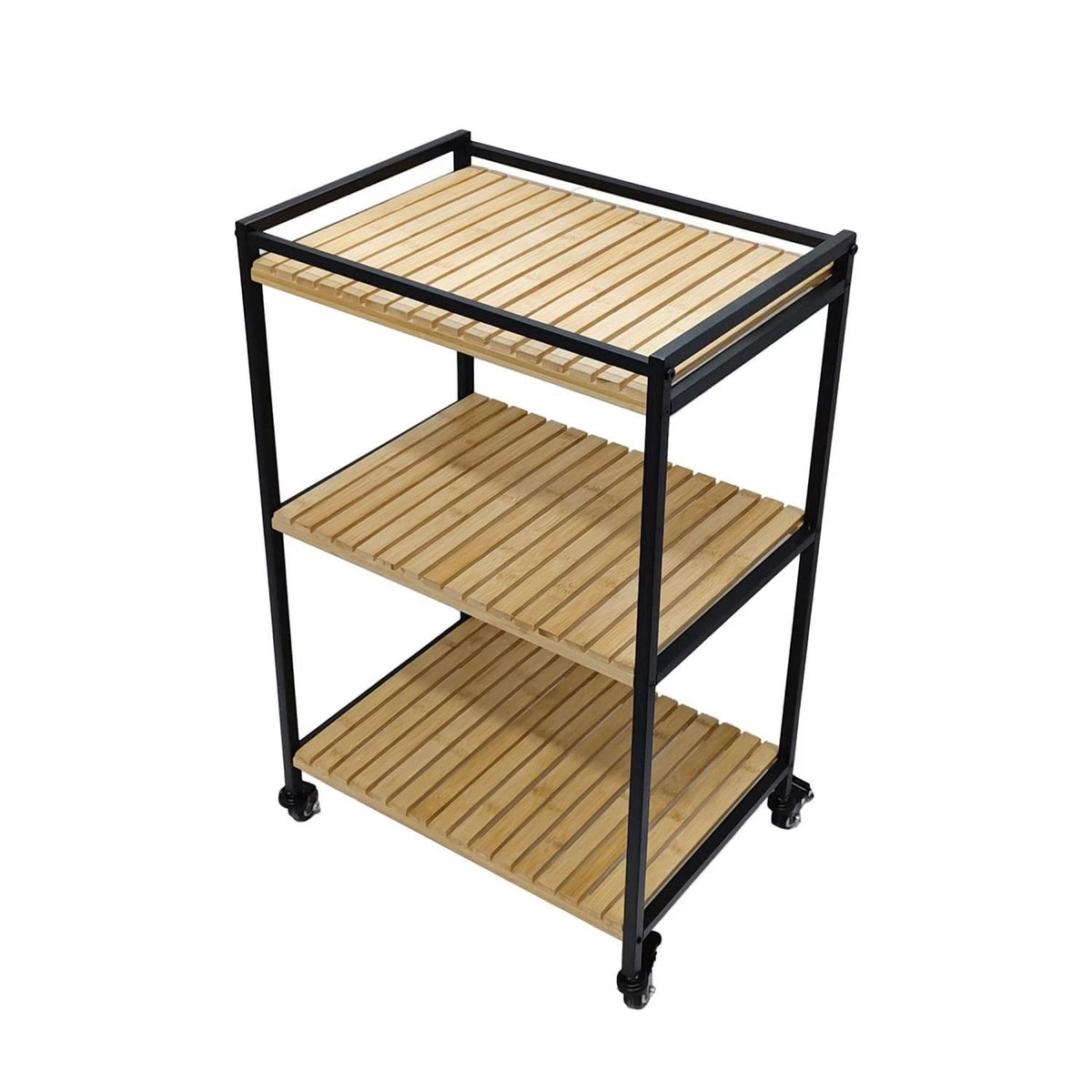 Bamboo Rolling Storage Cart with 3 Shelves