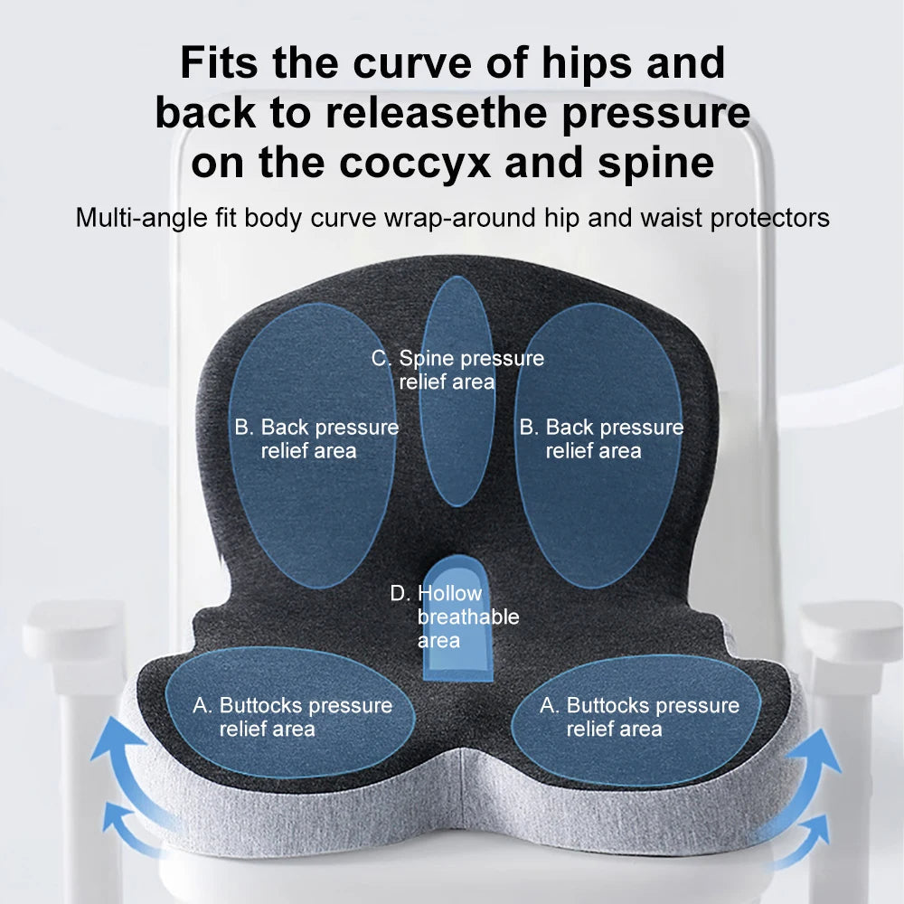 Memory Foam Seat Cushion with Backrest – Anti-Slip Base