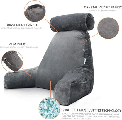 Reading Pillow with Arms – Plush Back Support Pillow for Bed