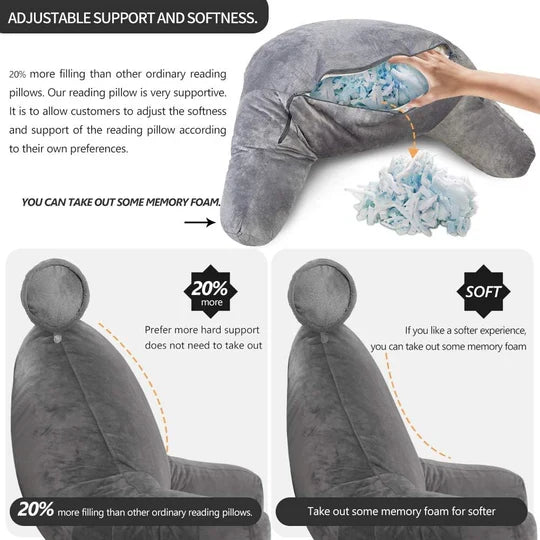 Reading Pillow with Arms – Plush Back Support Pillow for Bed