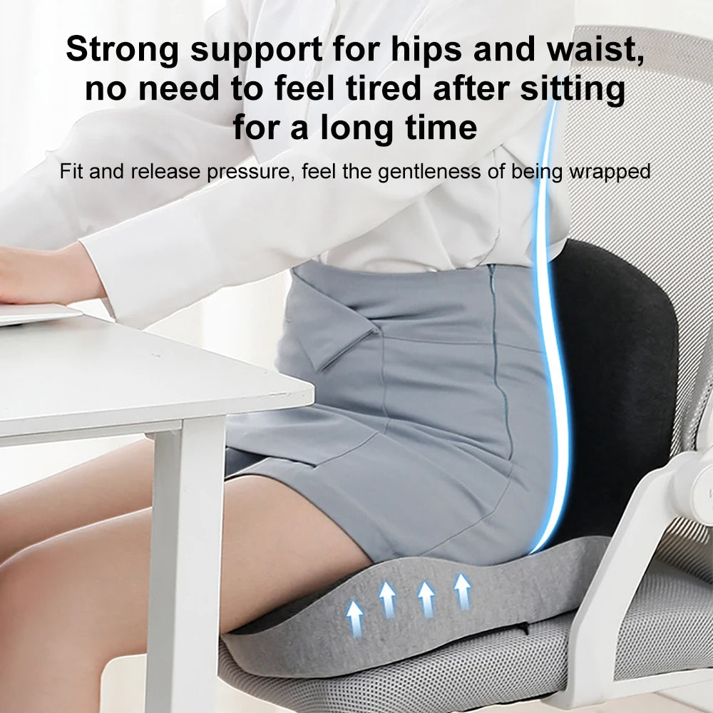 Memory Foam Seat Cushion with Backrest – Anti-Slip Base