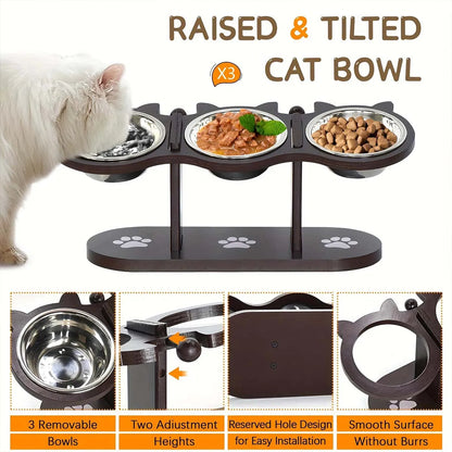 Elevated Cat Food Bowl Set – Raised Stand with 3 Stainless Steel Dishes