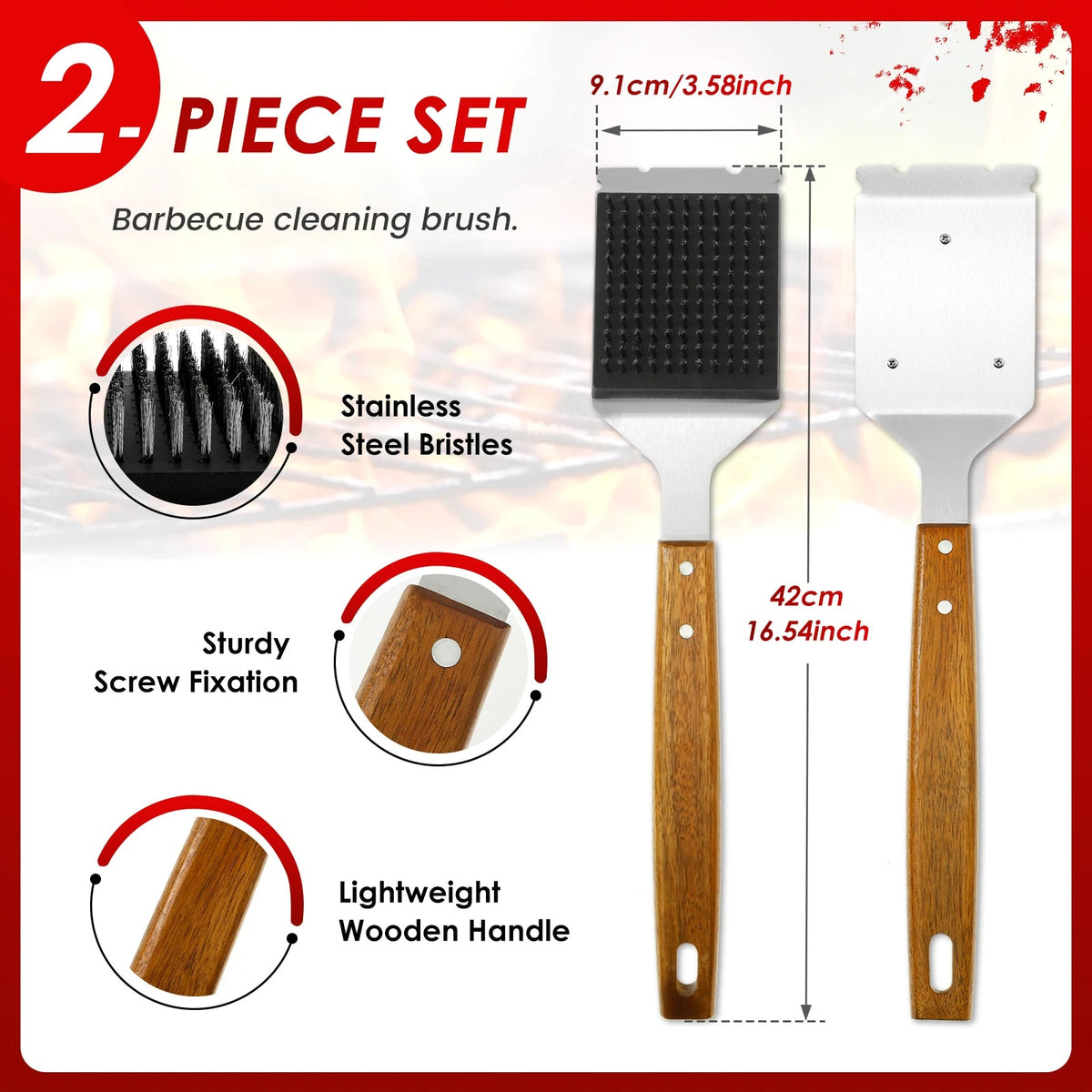 Long Handle Grill Brush with Scraper – BBQ Grate Cleaner