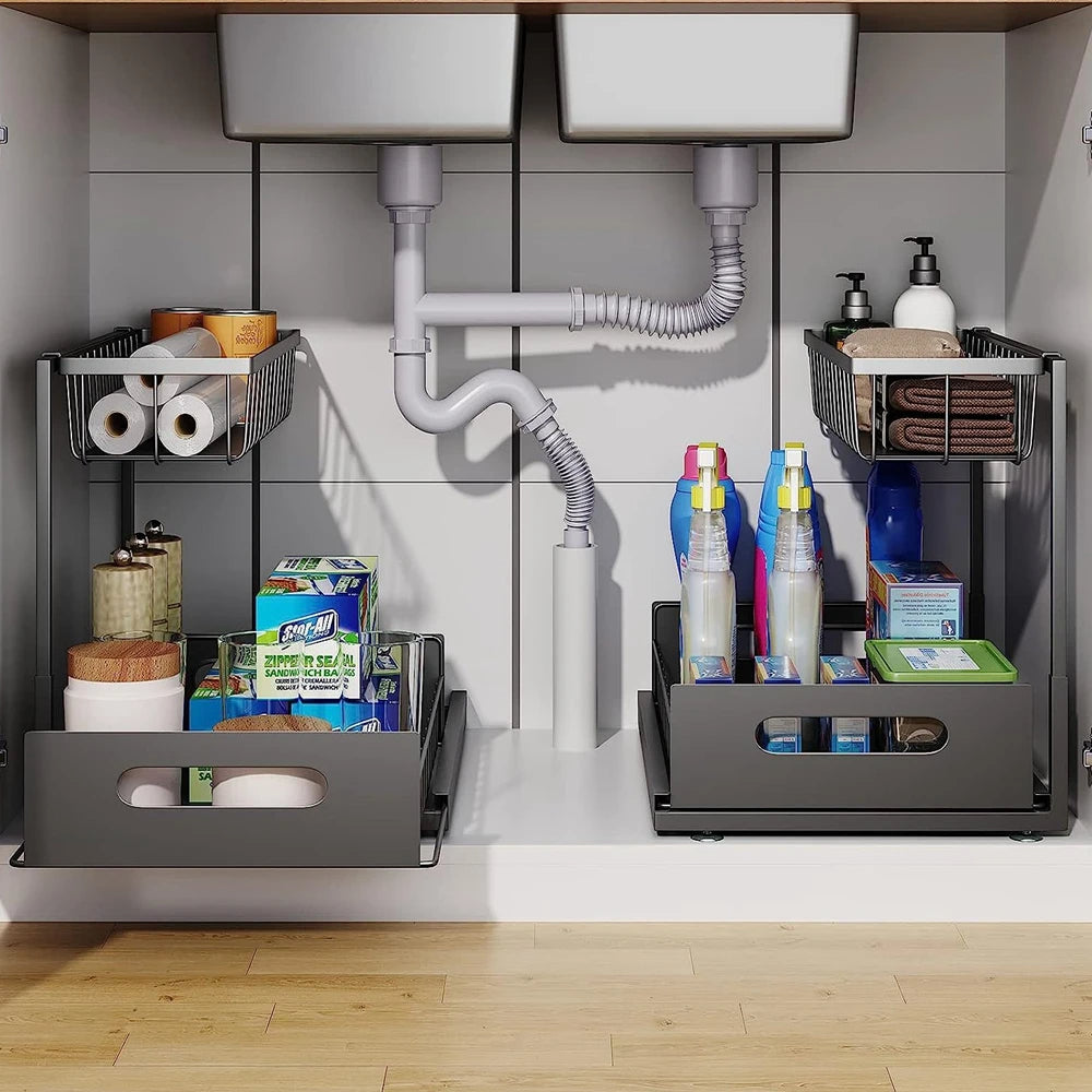 Pull-Out Under Sink Organizer – 2-Tier Sliding Shelf