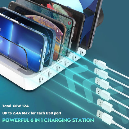 6-Port Charging Station Organizer for Multiple Devices