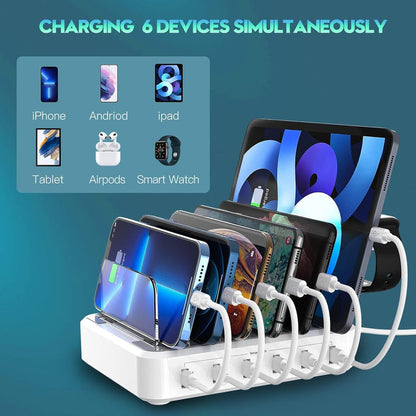 6-Port Charging Station Organizer for Multiple Devices