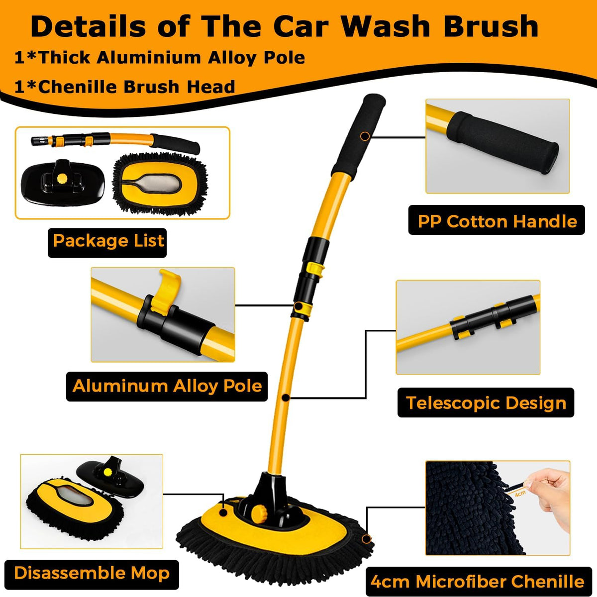 Telescopic Car Wash Brush with Rotating Head – Extends to 40 Inches