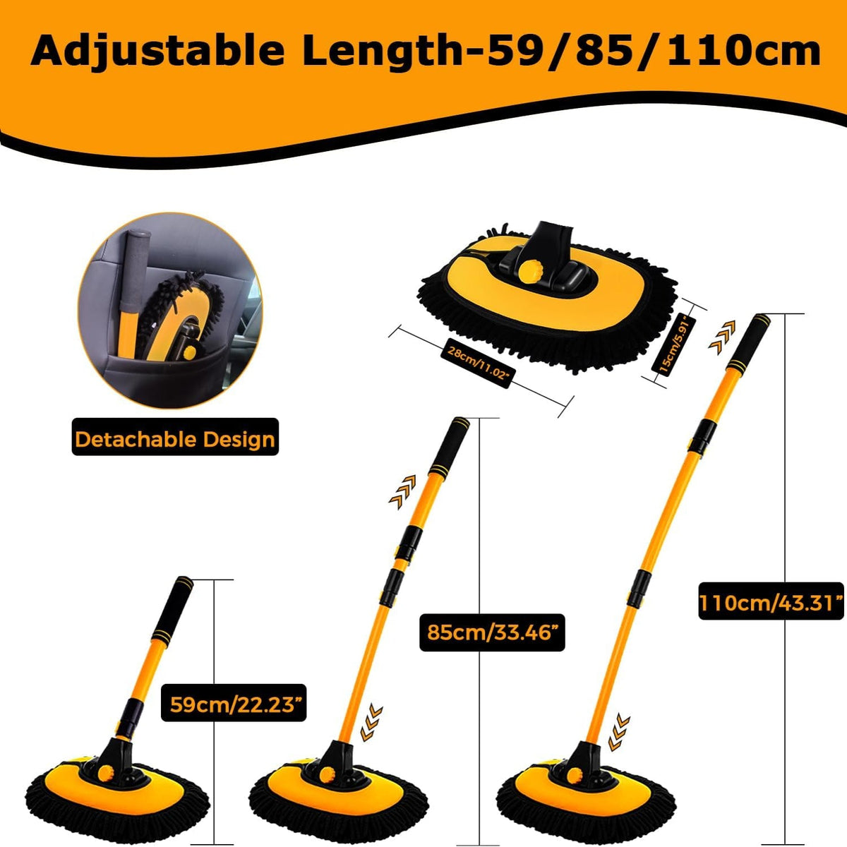 Telescopic Car Wash Brush with Rotating Head – Extends to 40 Inches
