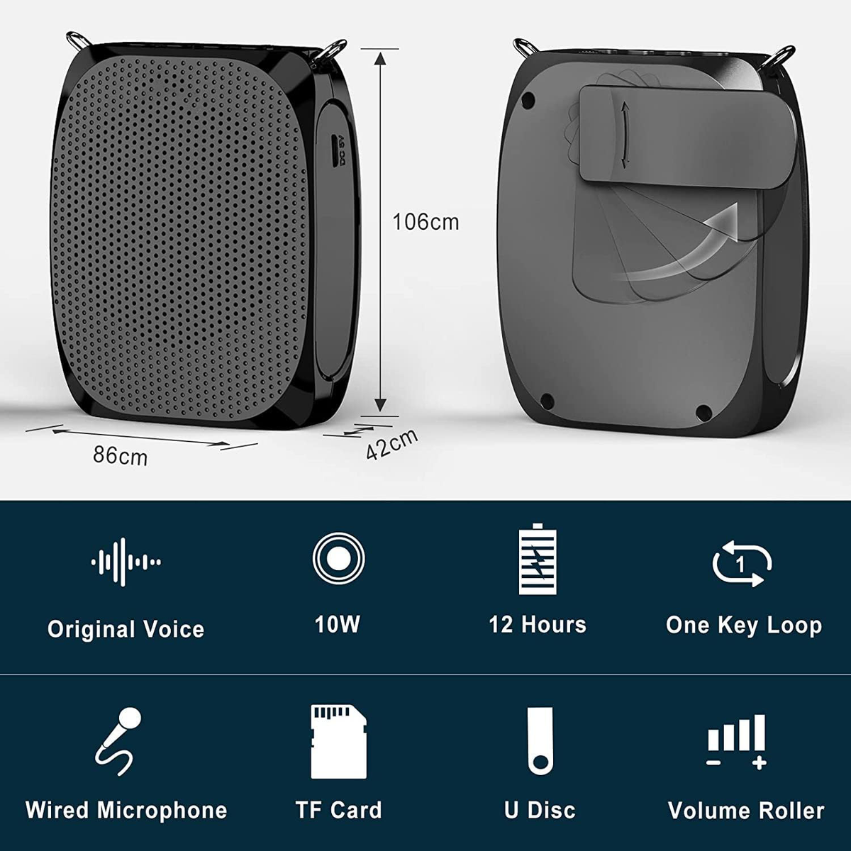 Portable Voice Amplifier with Headset Microphone – 10W Speaker
