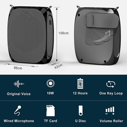 Portable Voice Amplifier with Headset Microphone – 10W Speaker