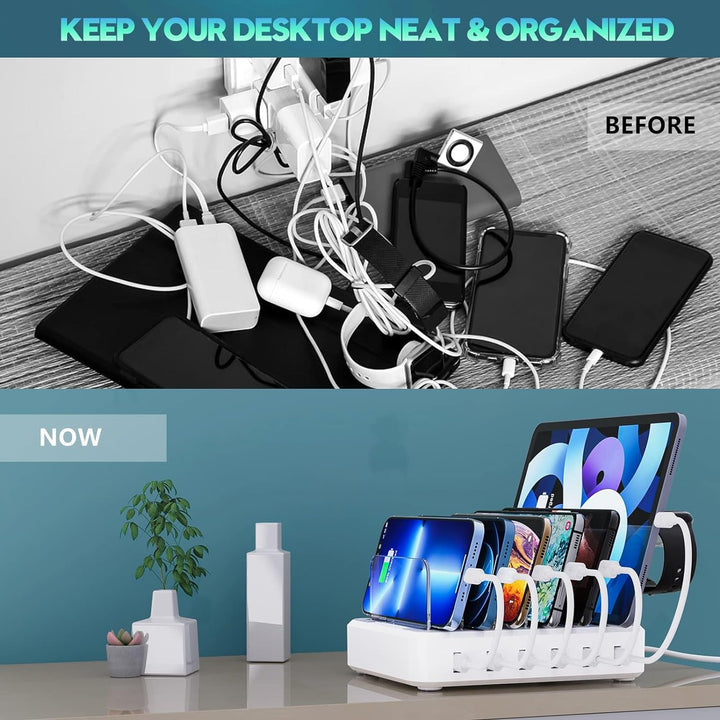6-Port Charging Station Organizer for Multiple Devices