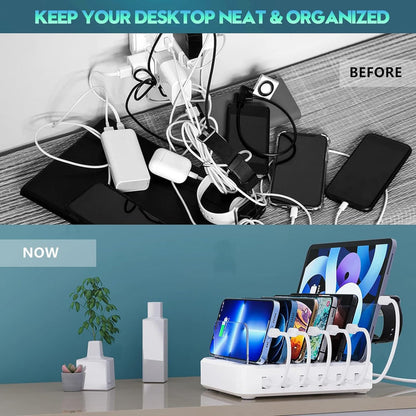 6-Port Charging Station Organizer for Multiple Devices
