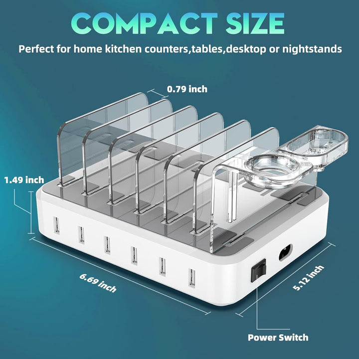 6-Port Charging Station Organizer for Multiple Devices