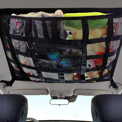 Car Ceiling Storage Net with Zipper – Overhead Cargo Organizer