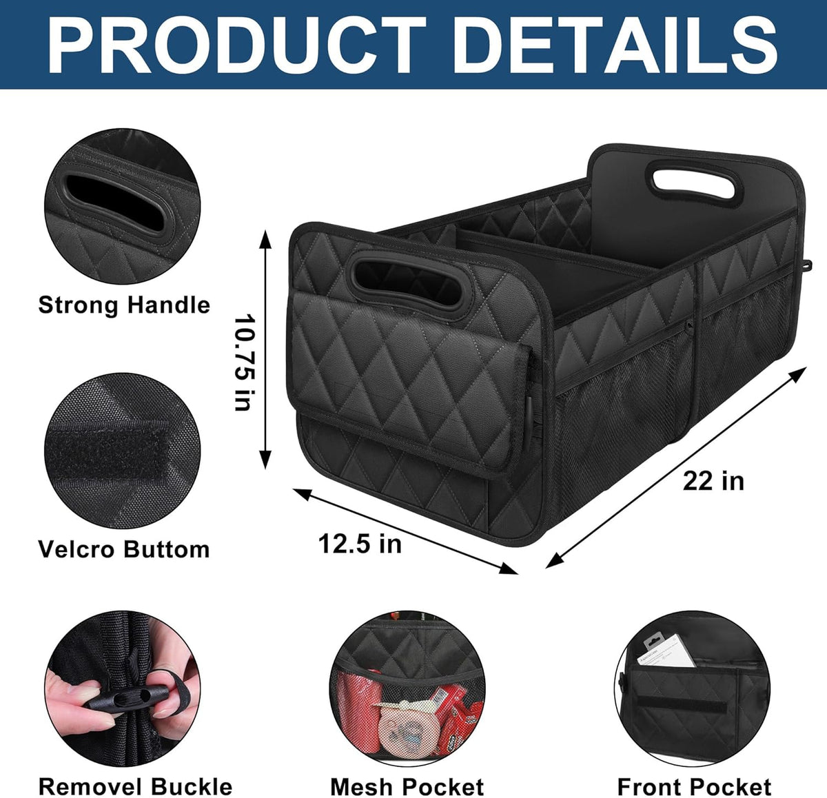 Foldable Car Trunk Organizer with Adjustable Dividers