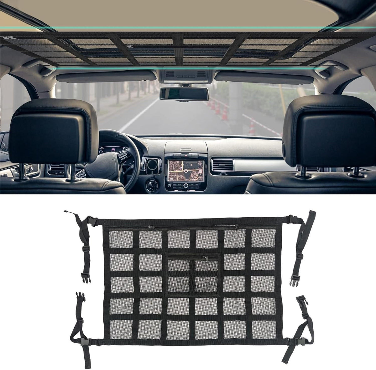 Car Ceiling Storage Net with Zipper – Overhead Cargo Organizer