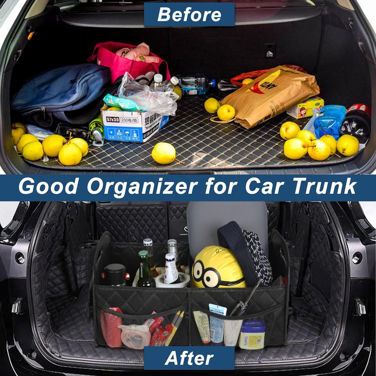 Foldable Car Trunk Organizer with Adjustable Dividers