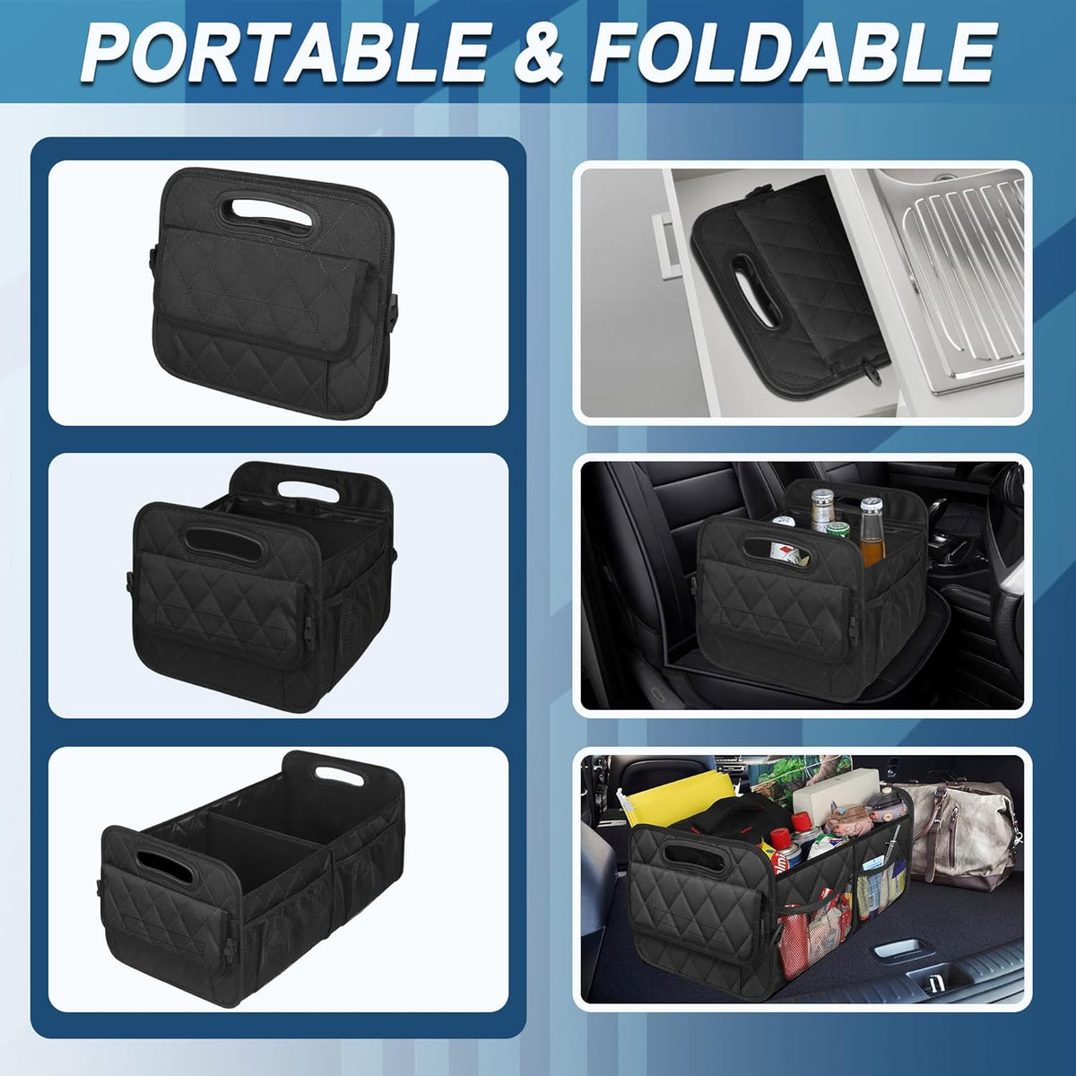Foldable Car Trunk Organizer with Adjustable Dividers