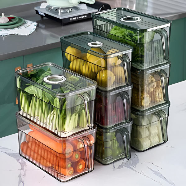 Stackable Refrigerator Storage Box with Vented Lid