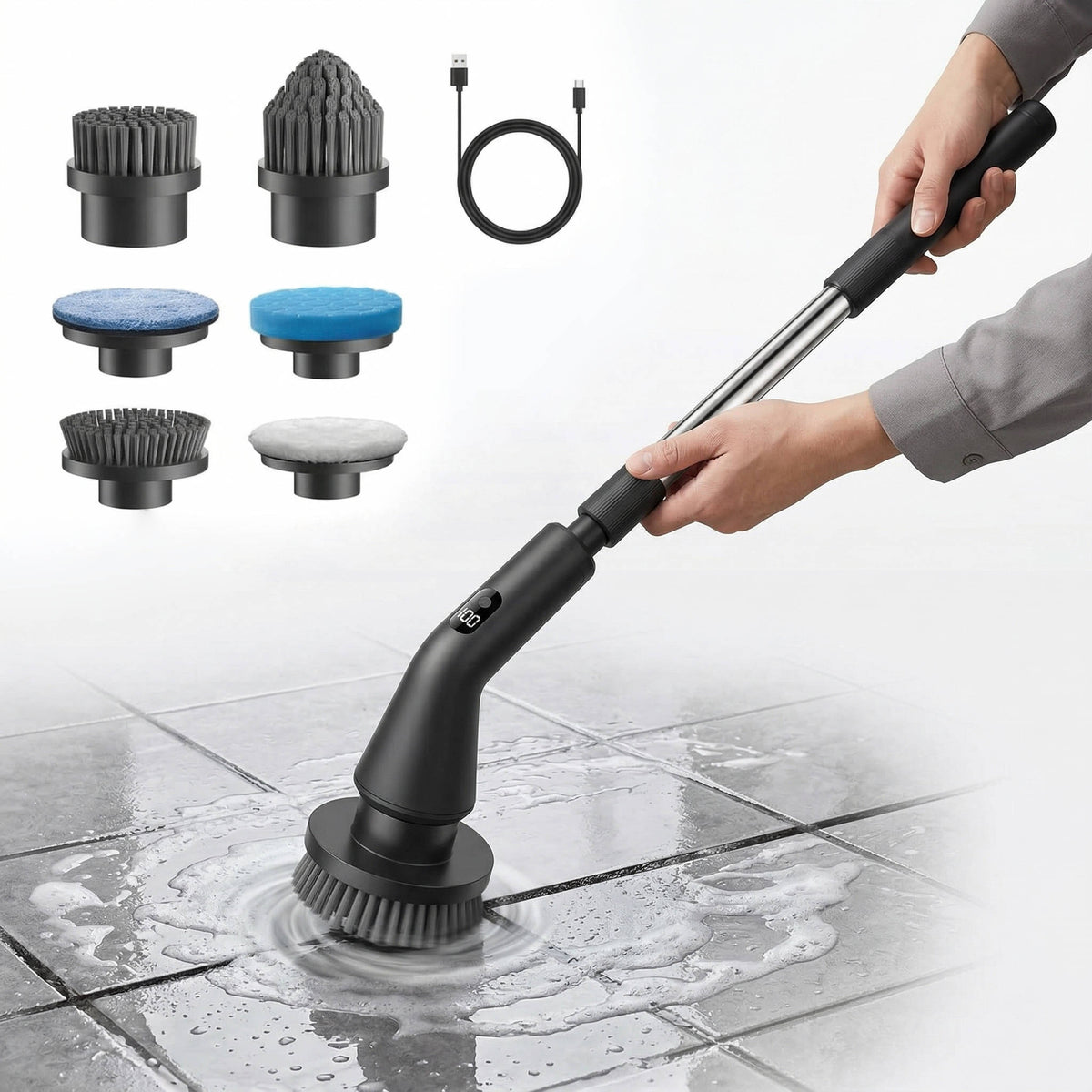 Cordless Electric Spin Scrubber with Extendable Long Handle