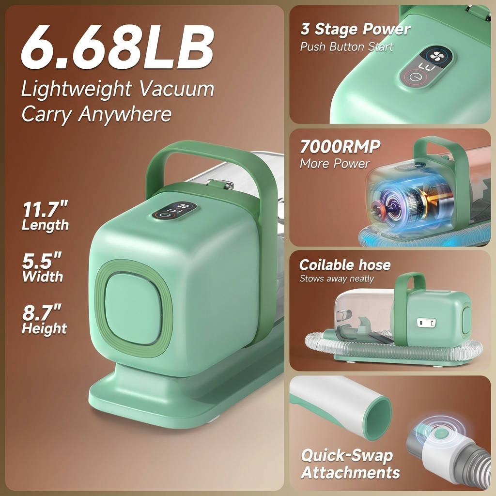 Dog Grooming Vacuum Kit with Clipper and Shedding Brush