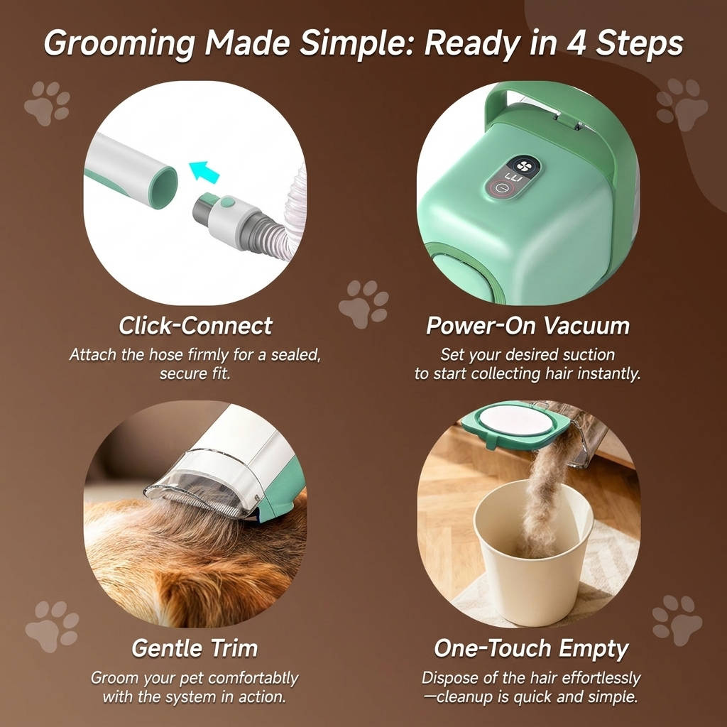 Dog Grooming Vacuum Kit with Clipper and Shedding Brush