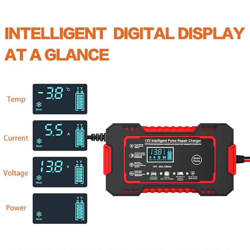 Car Battery Charger 12V with LCD Display – Smart Maintainer