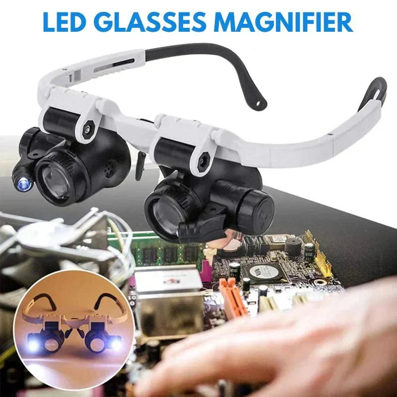 Head-Mounted Magnifier Glasses with LED Lights and 3 Lenses