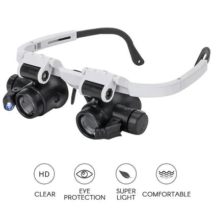 Head-Mounted Magnifier Glasses with LED Lights and 3 Lenses