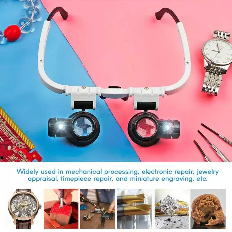 Head-Mounted Magnifier Glasses with LED Lights and 3 Lenses