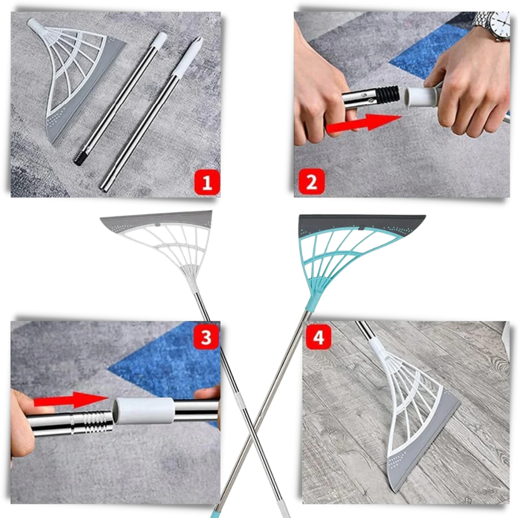 Rubber Broom with Squeegee – Extendable 53 Inch Handle