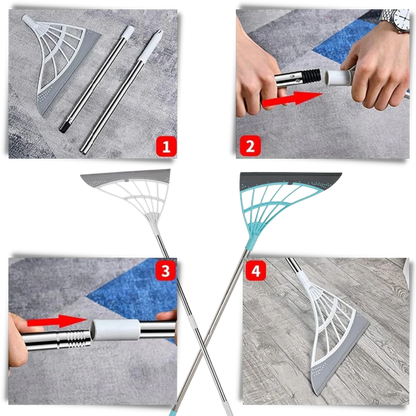 Rubber Broom with Squeegee – Extendable 53 Inch Handle
