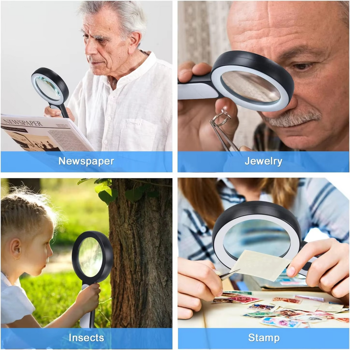 30X Handheld Magnifying Glass with LED Light