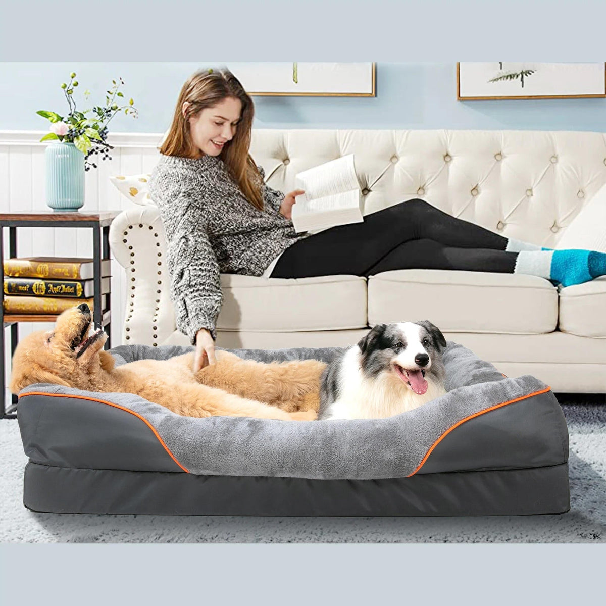Orthopedic Dog Bed with Raised Bolsters and Washable Cover