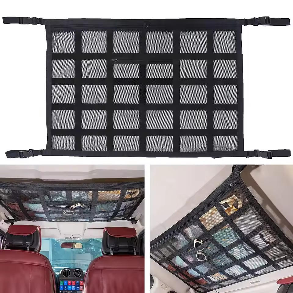 Car Ceiling Storage Net with Zipper – Overhead Cargo Organizer