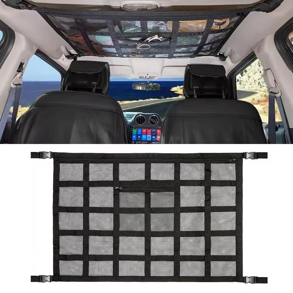 Car Ceiling Storage Net with Zipper – Overhead Cargo Organizer