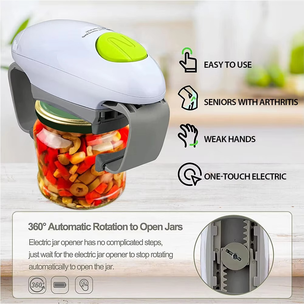 Electric Jar and Can Opener – One-Touch, Hands-Free Opening