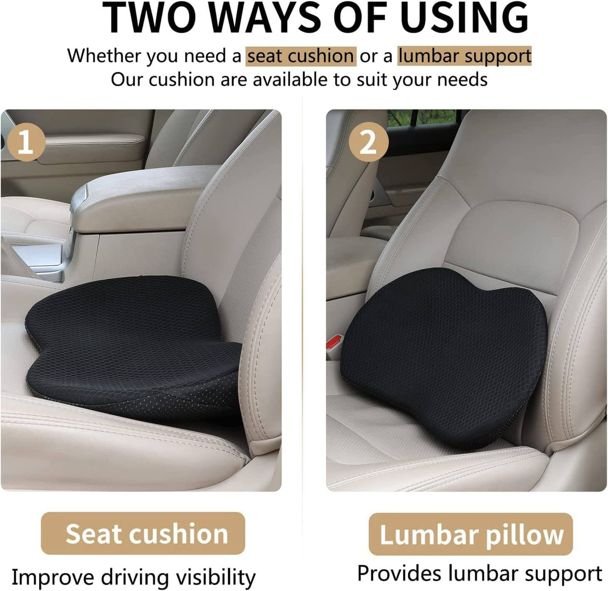 Car Seat Cushion with 3.5 Inch Height Boost – Memory Foam